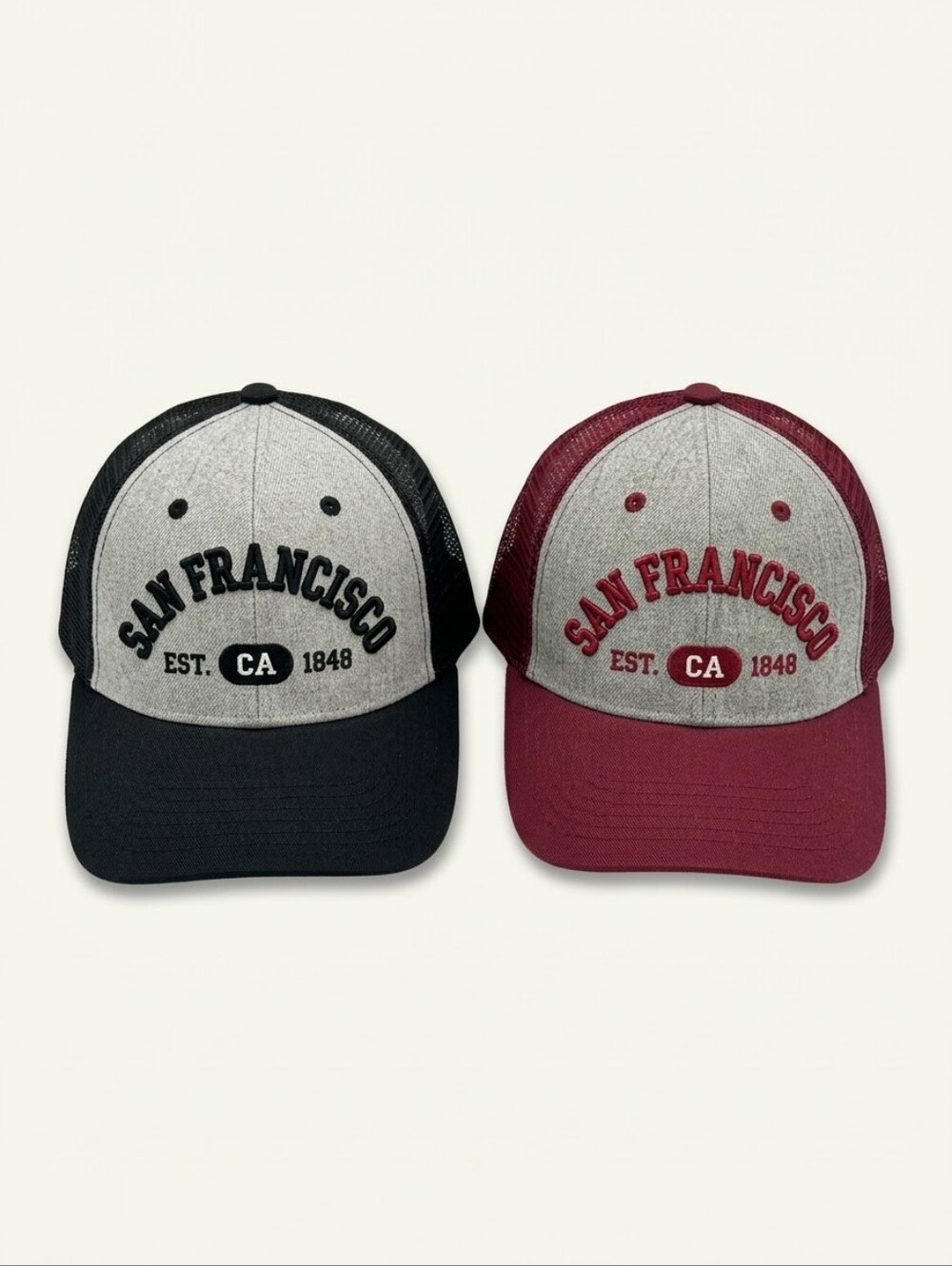 San Francisco Est. 1848 Trucker Hats - Bundle of 2 - Black & Maroon - Like New O